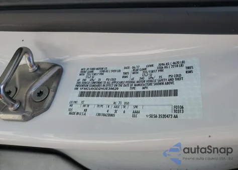 2017 Ford Escape Se from USA, damaged, VIN 1FMCU0GD2HUE39629